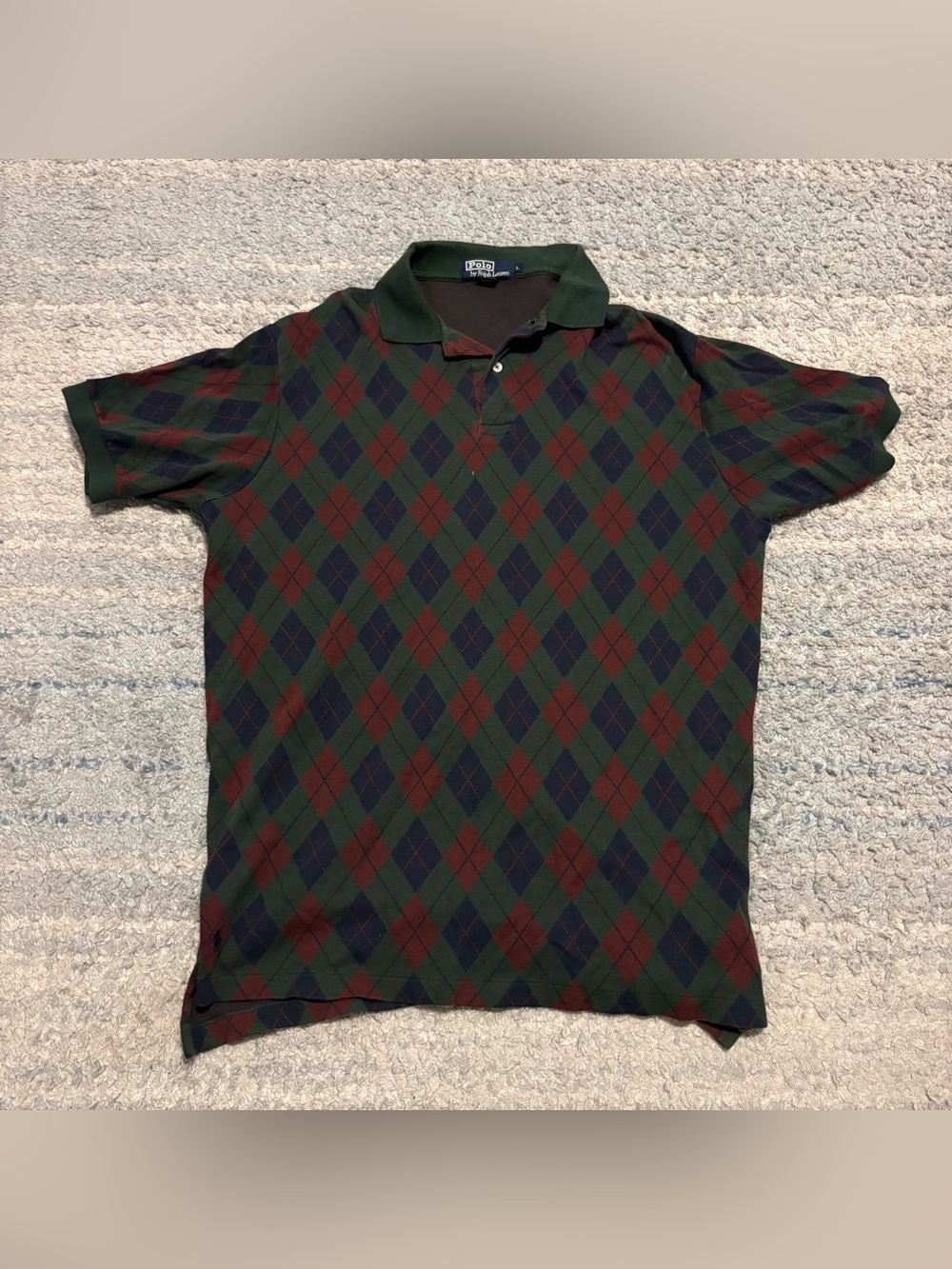 Vintage 90s Polo Ralph Lauren Argyle Knit Polo Shirt Large Made in USA